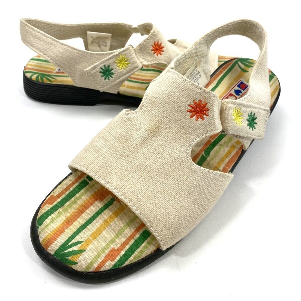 Women's Beige Canvas Sandals with Multi Color Accents by American Sweetheart 8M